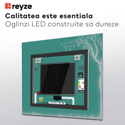 Oglinda LED Patrata, Touch LED, Dimare, Dezaburire, LED 3000K Cald - Gama Good Vibes Model 8