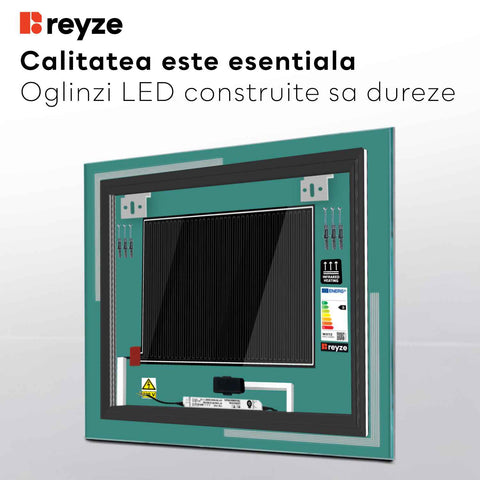 Oglinda LED Patrata, Touch LED, Dimare, Dezaburire, LED 3000K Cald - Gama Minimal Model 2
