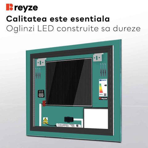 Oglinda LED Patrata, Touch LED, Dimare, Dezaburire, LED 3000K Cald - Gama Motivated Model 1