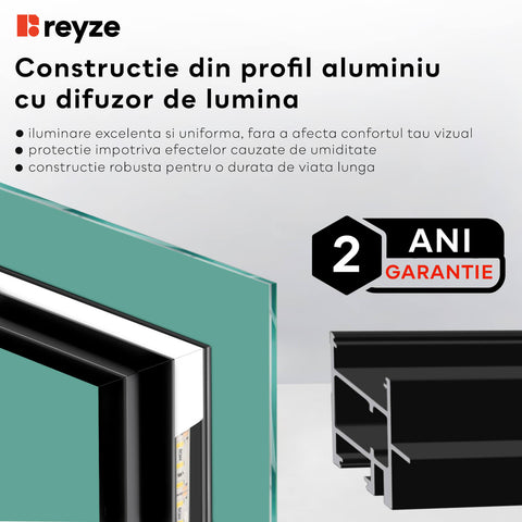 Oglinda LED orizontala 195x85.5 cm cu lumina LED rece Gama Good Vibes Model 5 cu butoane touch si dezaburire - Reyze