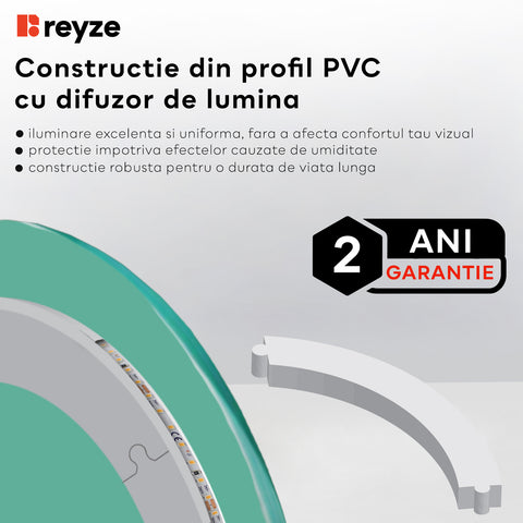 Oglinda LED rotunda 60x60 cm cu lumina LED rece Gama Good Vibes Model 8 cu butoane touch si dezaburire - Reyze