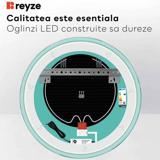 Oglinda LED Rotunda, Touch LED, Dimare, Dezaburire, LED Reglabil 3000K-6000K - Gama Edge Model 1