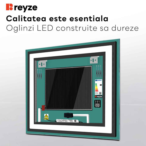Oglinda LED Patrata, Touch LED, Dimare, Dezaburire, LED 4000K Neutru - Gama Salono Model 1