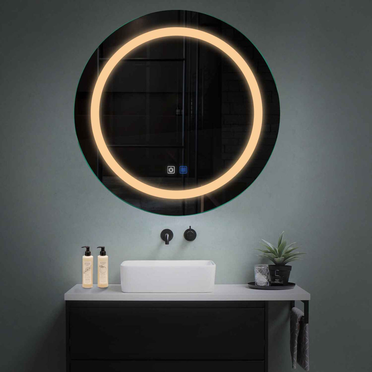 Oglinda LED Rotunda, Touch LED, Dimare, Dezaburire, LED 3000K Cald - Gama Salono Model 1