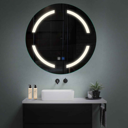 Oglinda LED rotunda cu lumina LED neutra Gama Salono Model 2 cu butoane touch si dezaburire - Reyze