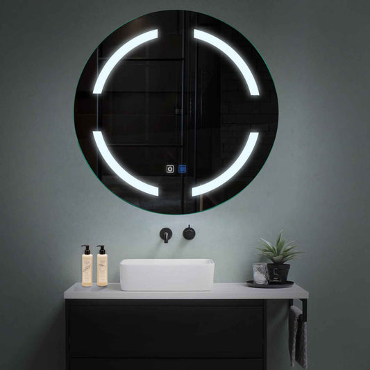 Oglinda LED rotunda cu lumina LED rece Gama Salono Model 2 cu butoane touch si dezaburire - Reyze