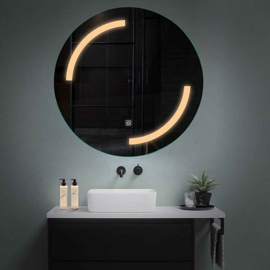 Oglinda LED rotunda cu lumina LED calda Gama Salono Model 3 cu buton touch - Reyze