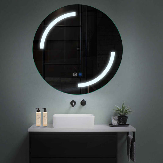 Oglinda LED rotunda cu lumina LED rece Gama Salono Model 3 cu butoane touch si dezaburire - Reyze