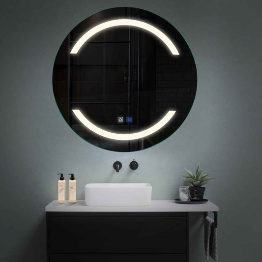 Oglinda LED rotunda cu lumina LED neutra Gama Salono Model 4 cu butoane touch si dezaburire - Reyze