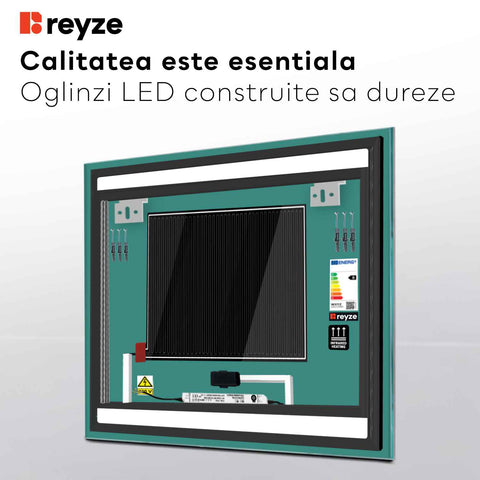 Oglinda LED Patrata, Touch LED, Dimare, Dezaburire, LED 3000K Cald - Gama Salono Model 4