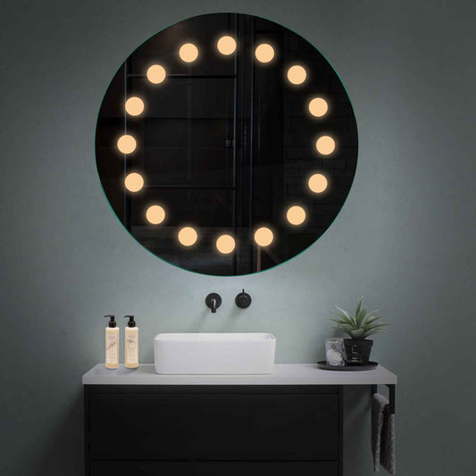Oglinda LED rotunda cu lumina LED calda Gama Salono Model 6 fara butoane - Reyze