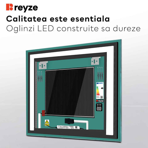 Oglinda LED Patrata, Touch LED, Dimare, Dezaburire, LED 4000K Neutru - Gama Salono Model 6