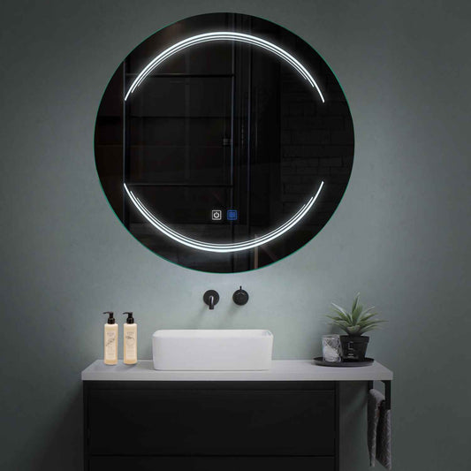 Oglinda LED rotunda cu lumina LED rece Gama Salono Model 7 cu butoane touch si dezaburire - Reyze
