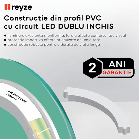 Oglinda LED rotunda 100x100 cm cu lumina LED neutra Gama Salono Model 1 fara butoane - Reyze