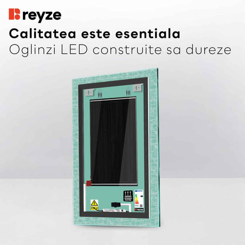 Oglinda LED verticala 70x100 cm cu lumina LED rece Gama Simetria Model 1 cu butoane touch si dezaburire - Reyze