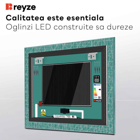 Oglinda LED Patrata, Touch LED, Dimare, Dezaburire, LED 6000K Rece - Gama Simetria Model 1