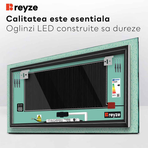 Oglinda LED orizontala cu lumina LED calda Gama Simetria Model 5 cu butoane touch si dezaburire - Reyze