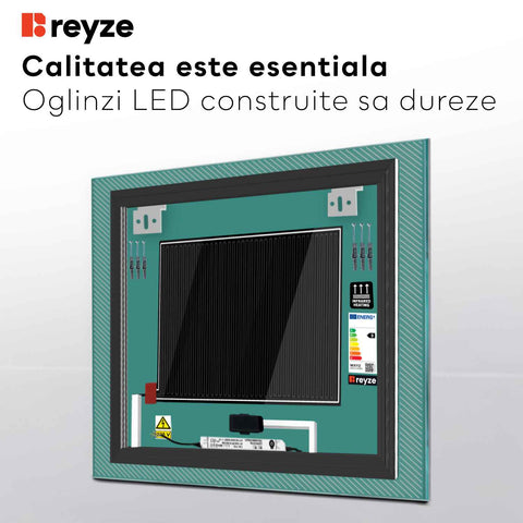 Oglinda LED Patrata, Touch LED, Dimare, Dezaburire, LED 6000K Rece - Gama Simetria Model 7
