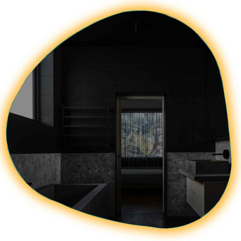 Oglinda LED asimetrica 60x60 cm cu lumina LED calda Gama Ambient Model 1 fara butoane - Reyze