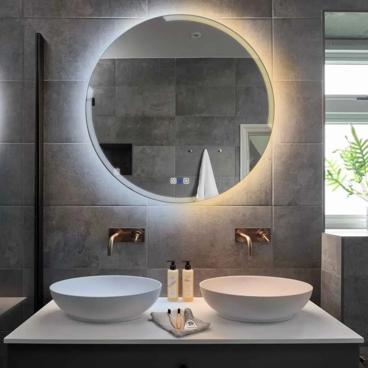 Oglinda LED Rotunda, Touch LED, Dimare, Dezaburire, LED Reglabil 3000K-6000K - Gama Edge Model 2