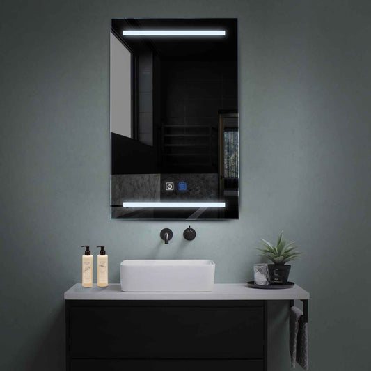 Oglinda LED verticala cu lumina LED rece Gama Salono Model 4 cu butoane touch si dezaburire - Reyze