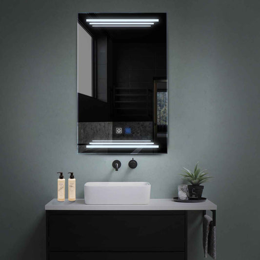 Oglinda LED verticala cu lumina LED rece Gama Salono Model 7 cu butoane touch si dezaburire - Reyze
