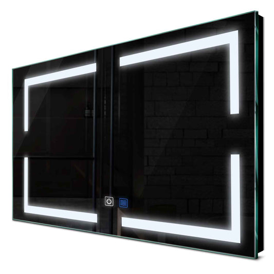 Oglinda LED orizontala cu lumina LED rece Gama Salono Model 2 cu butoane touch si dezaburire - Reyze