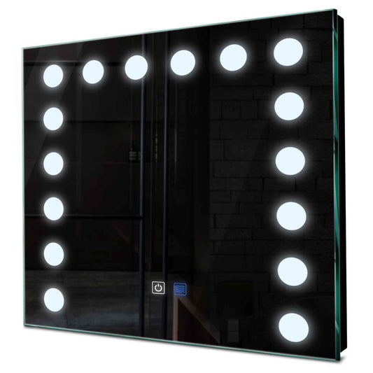 Oglinda LED patrata cu lumina LED rece Gama Salono Model 6 cu butoane touch si dezaburire - Reyze