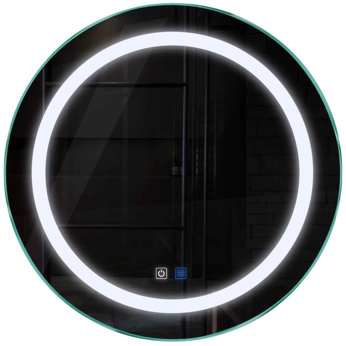 Oglinda LED rotunda cu lumina LED rece Gama Salono Model 1 cu butoane touch si dezaburire - Reyze