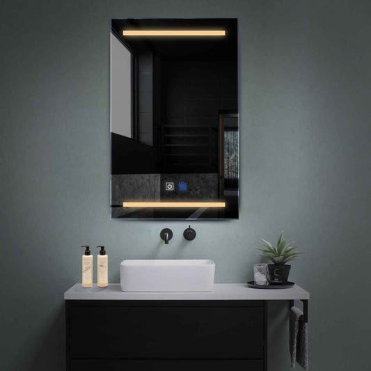 Oglinda LED verticala cu lumina LED calda Gama Salono Model 4 cu butoane touch si dezaburire - Reyze