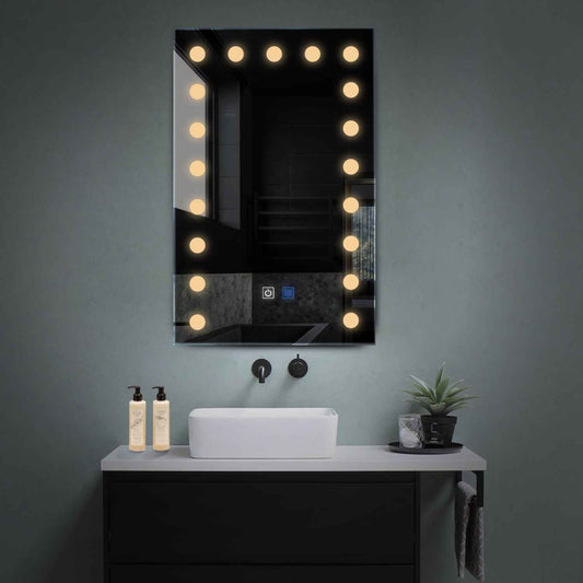 Oglinda LED verticala cu lumina LED calda Gama Salono Model 6 cu butoane touch si dezaburire - Reyze