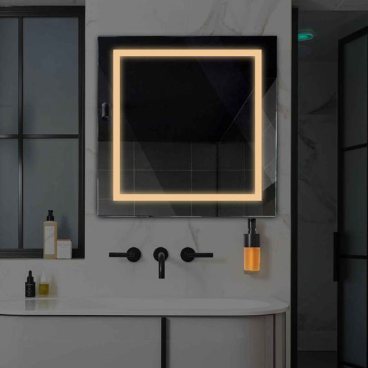 Oglinda LED patrata cu lumina LED calda Gama Salono Model 1 fara butoane - Reyze