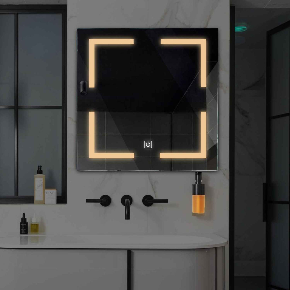Oglinda LED Patrata, Touch LED, Dimare, LED 3000K Cald - Gama Salono Model 2