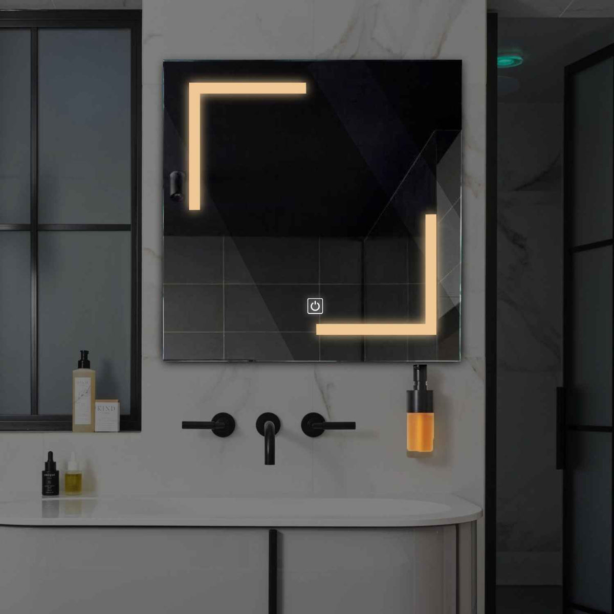 Oglinda LED Patrata, Touch LED, Dimare, LED 3000K Cald - Gama Salono Model 3