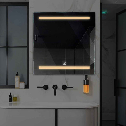 Oglinda LED patrata cu lumina LED calda Gama Salono Model 4 cu buton touch - Reyze