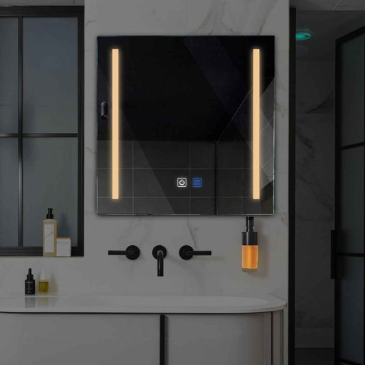 Oglinda LED patrata cu lumina LED calda Gama Salono Model 5 cu butoane touch si dezaburire - Reyze