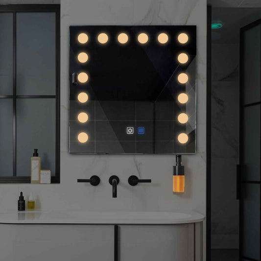 Oglinda LED patrata cu lumina LED calda Gama Salono Model 6 cu butoane touch si dezaburire - Reyze