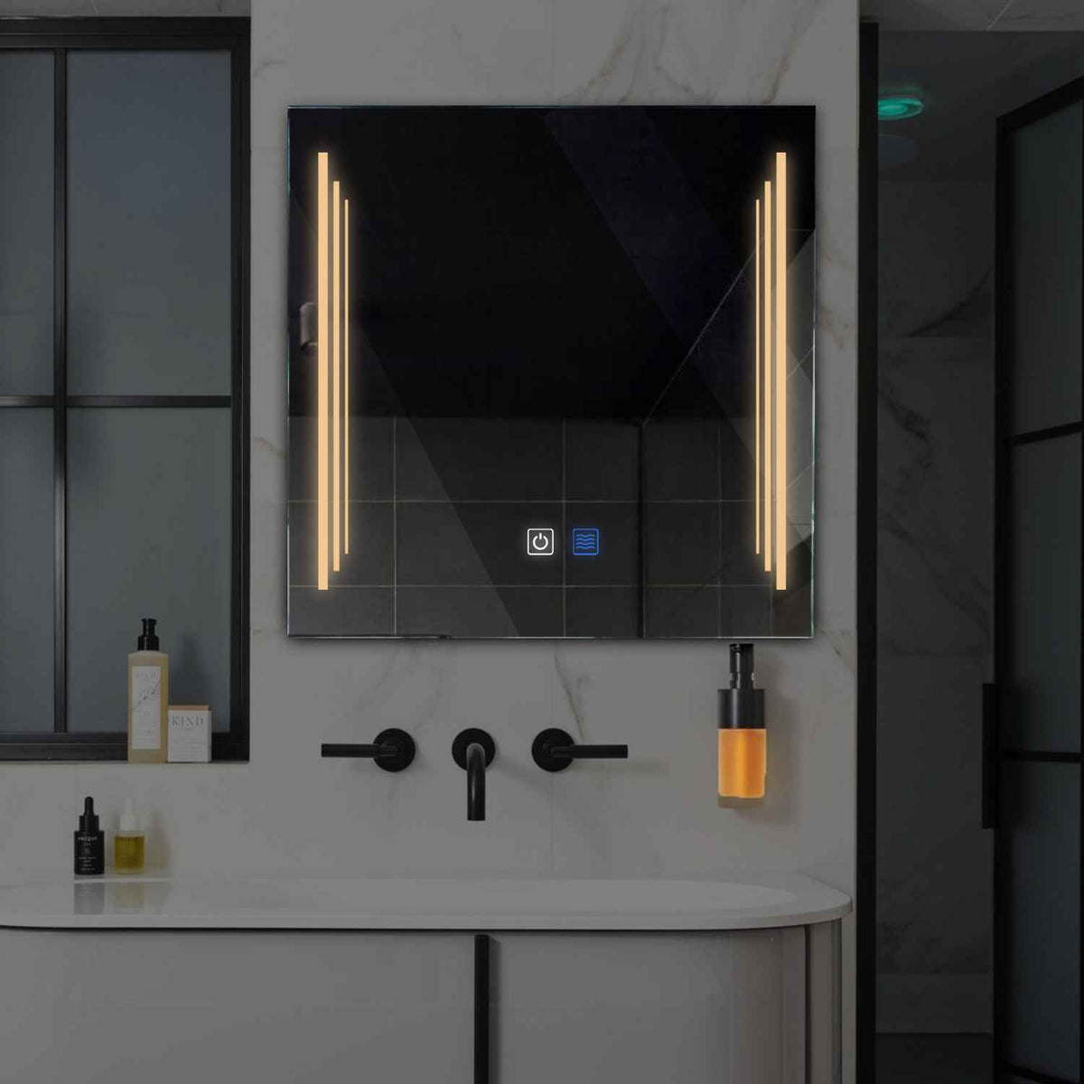Oglinda LED Patrata, Touch LED, Dimare, Dezaburire, LED 3000K Cald - Gama Salono Model 8