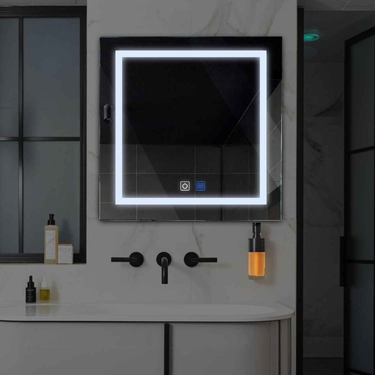 Oglinda LED Patrata, Touch LED, Dimare, Dezaburire, LED 6000K Rece - Gama Salono Model 1