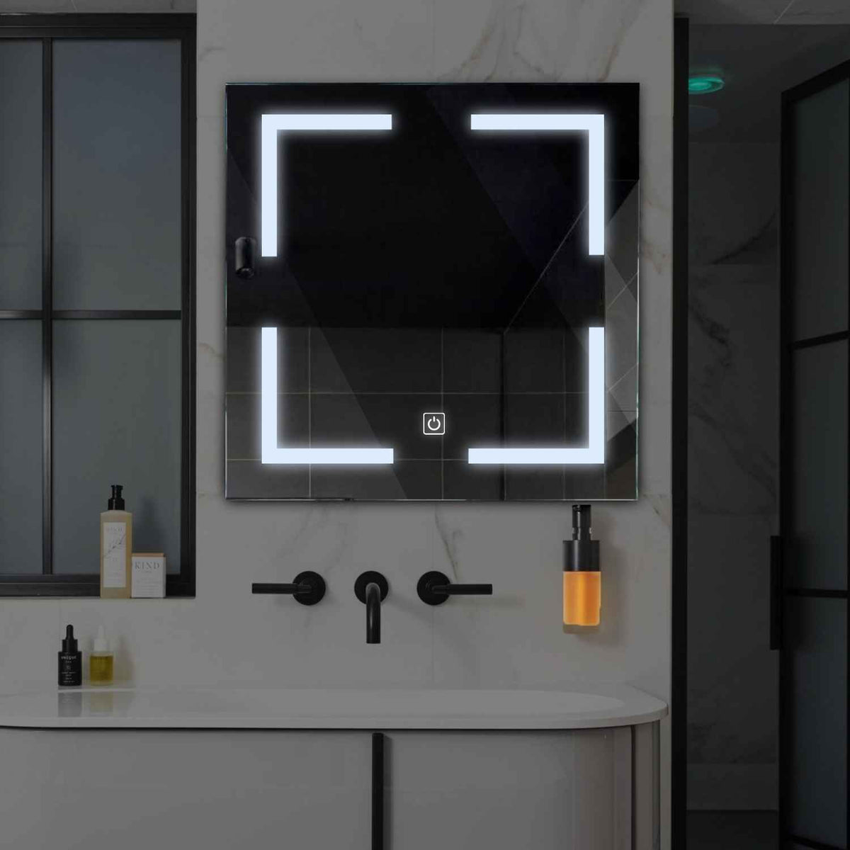 Oglinda LED Patrata, Touch LED, Dimare, LED 6000K Rece - Gama Salono Model 2
