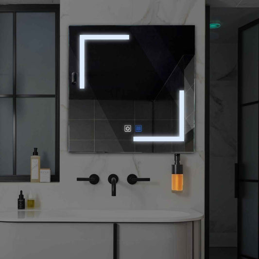 Oglinda LED patrata cu lumina LED rece Gama Salono Model 3 cu butoane touch si dezaburire - Reyze