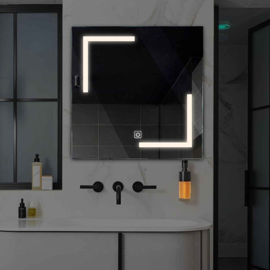 Oglinda LED patrata cu lumina LED neutra Gama Salono Model 3 cu buton touch - Reyze