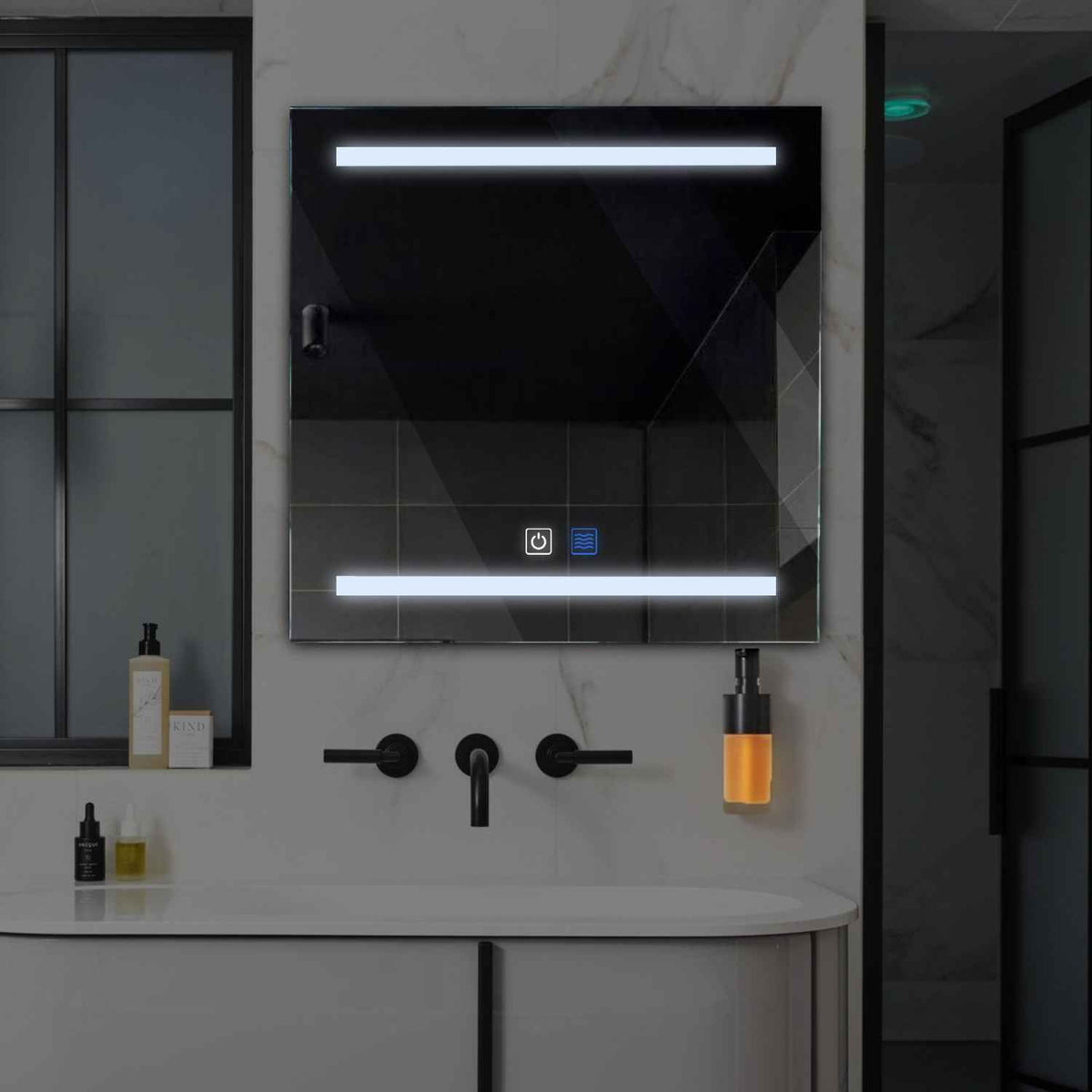 Oglinda LED Patrata, Touch LED, Dimare, Dezaburire, LED 6000K Rece - Gama Salono Model 4