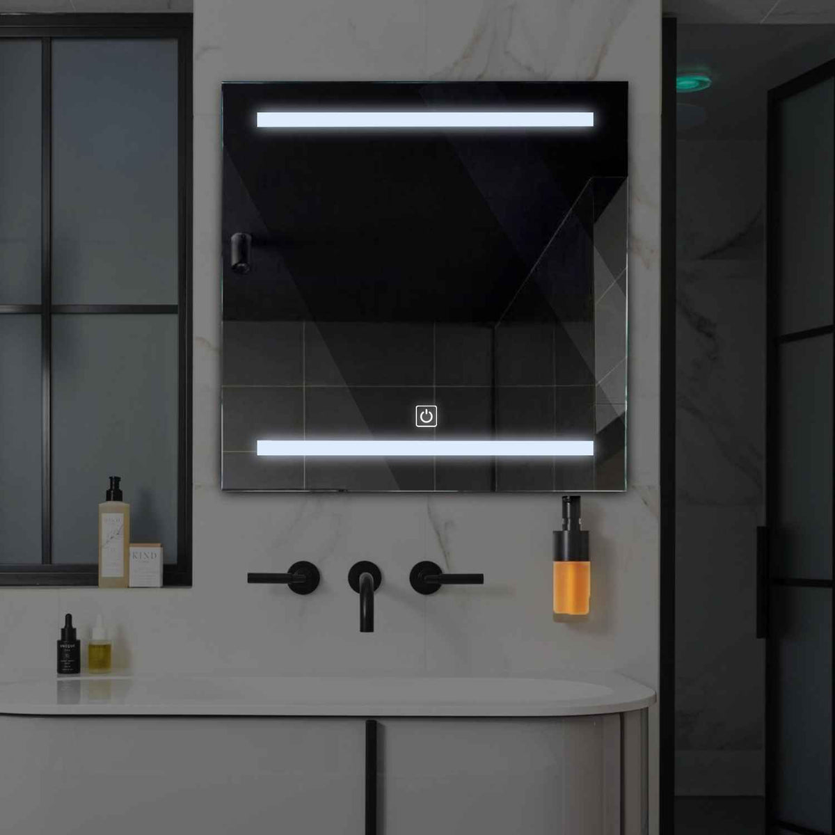 Oglinda LED Patrata, Touch LED, Dimare, LED 6000K Rece - Gama Salono Model 4