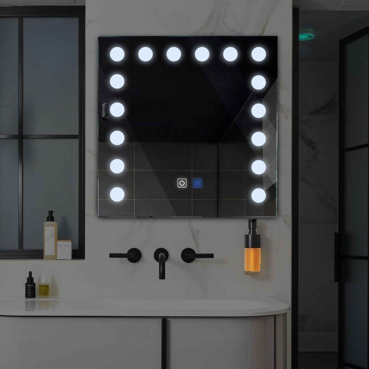 Oglinda LED Patrata, Touch LED, Dimare, Dezaburire, LED 6000K Rece - Gama Salono Model 6