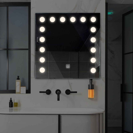 Oglinda LED patrata cu lumina LED neutra Gama Salono Model 6 cu buton touch - Reyze