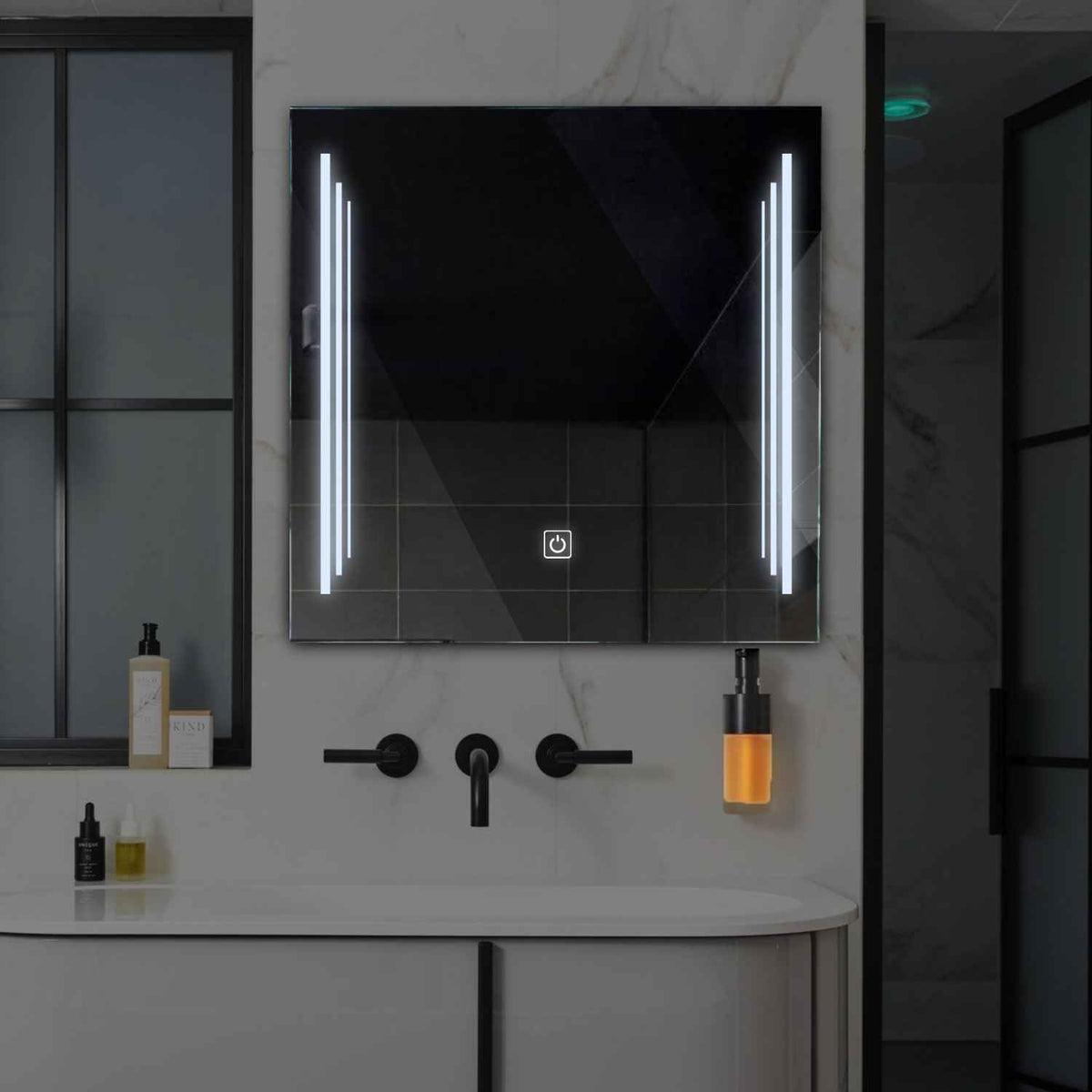 Oglinda LED Patrata, Touch LED, Dimare, LED 6000K Rece - Gama Salono Model 8
