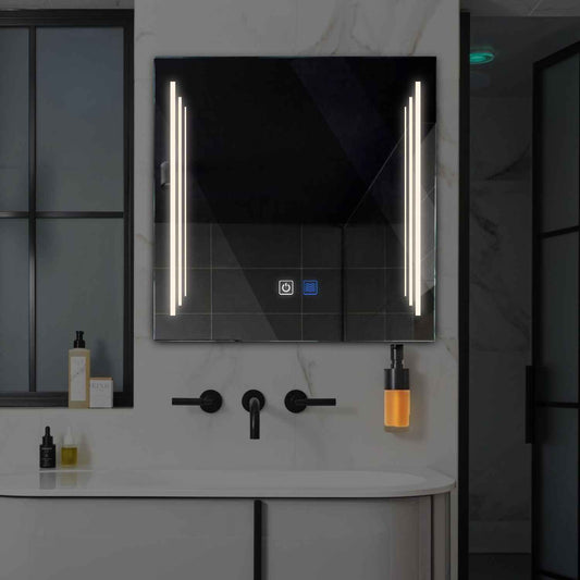 Oglinda LED patrata cu lumina LED neutra Gama Salono Model 8 cu butoane touch si dezaburire - Reyze