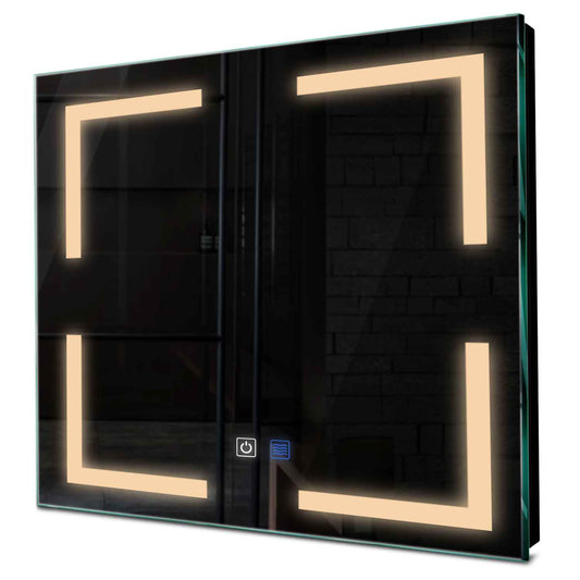 Oglinda LED patrata cu lumina LED calda Gama Salono Model 2 cu butoane touch si dezaburire - Reyze