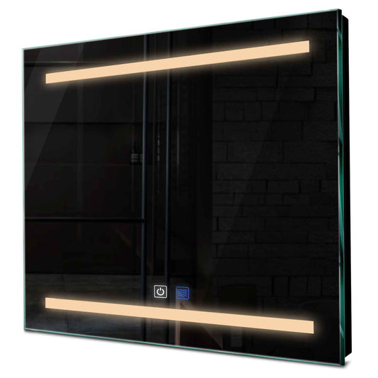 Oglinda LED patrata cu lumina LED calda Gama Salono Model 4 cu butoane touch si dezaburire - Reyze